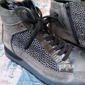 Waldläufer H-Luise Bootie, Gray Suede, Patent Leather & Animal Print SZ 5.5 US E